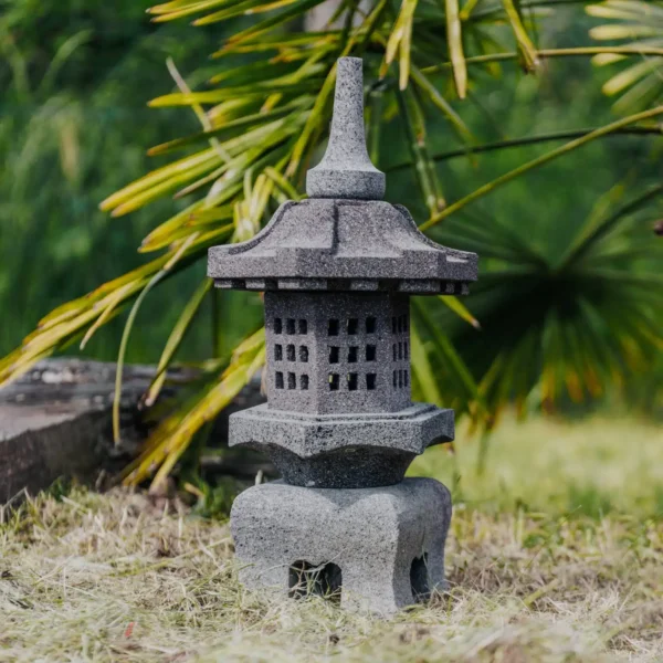 CMJ-PL-LPSUMIDA-60-NAT Lampe japonaise statue lanterne pagode extérieure en pierre de lave - 60 cm Sumida