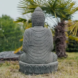 CMJ-PV-SBMED-80-NAT Statue de jardin Bouddha Lotus en pierre volcanique - 80 cm