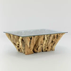 Table basse avec verre en teck massif - 120 x 80 cm