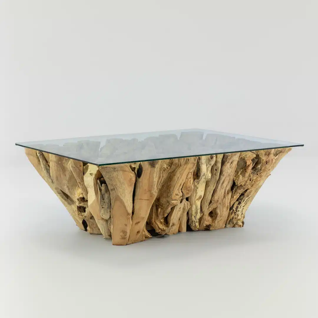 Table basse avec verre en teck massif - 120 x 80 cm