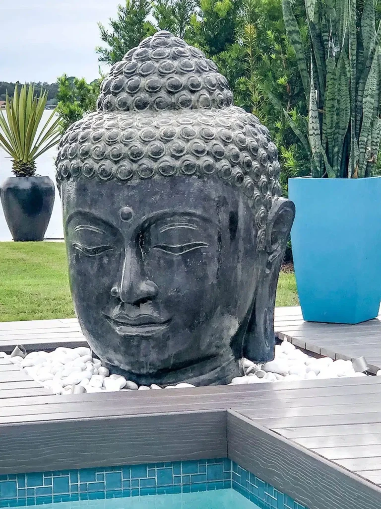 Fontaine de jardin tête de buddha 100cm avec bassin rond ou carré