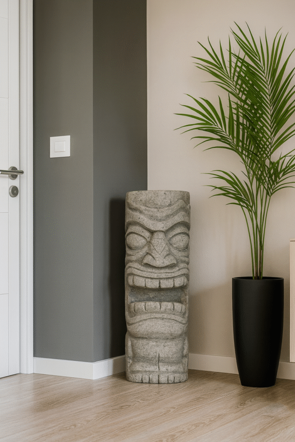 Statue Tiki - Totem polynésien en pierre volcanique -50cm Arue - (Visuel non contractuel - Mise en situation générée à titre indicatif)