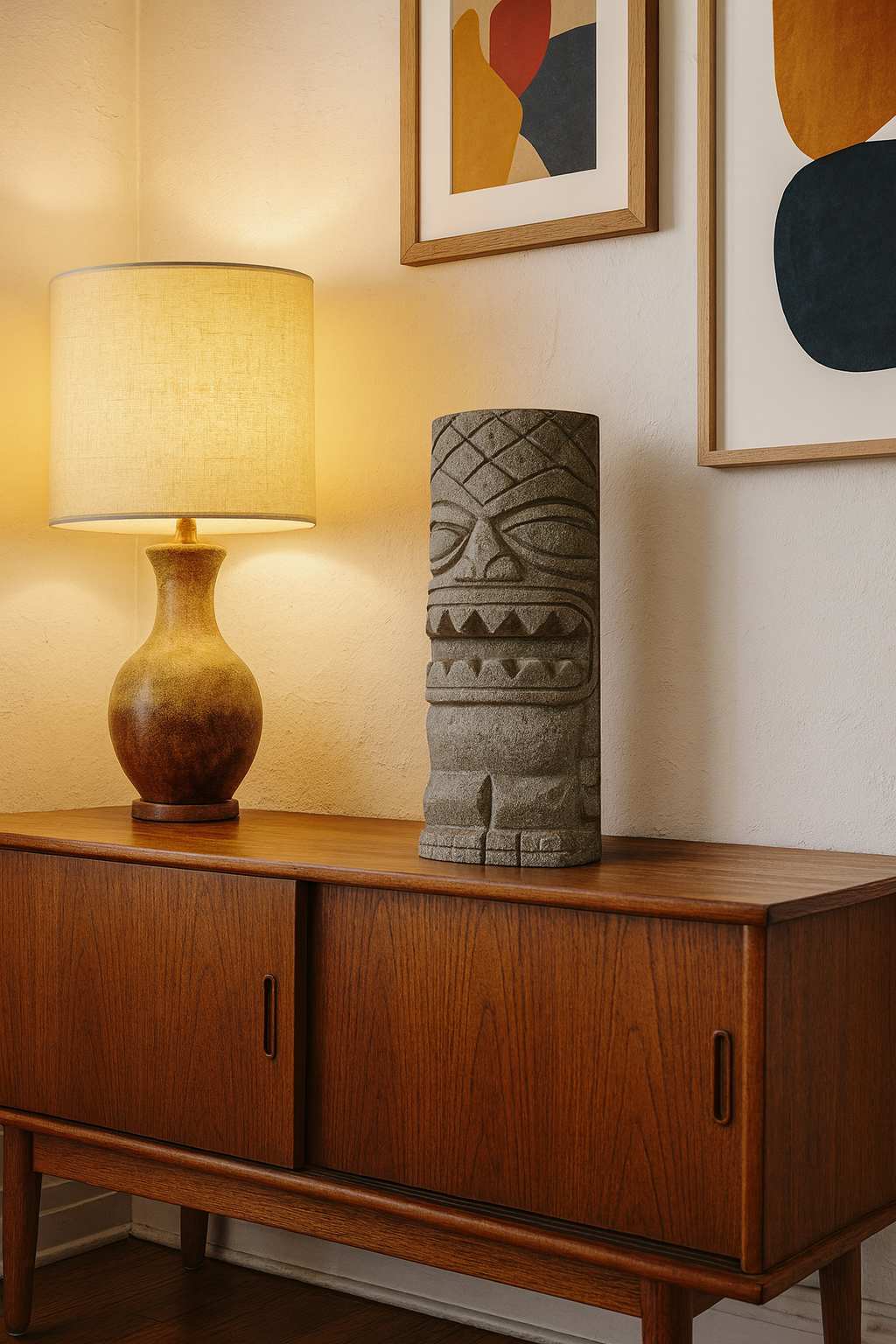 Totem Tiki polynésien en pierre volcanique - 50 cm Uta 5 Totem Tiki polynésien en pierre volcanique – 50 cm Uta (Visuel non contractuel - Mise en situation générée à titre indicatif)