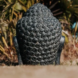 CMJ-M-BH-35-N Statue de jardin tête de Bouddha Urna - Noir antique 35 cm
