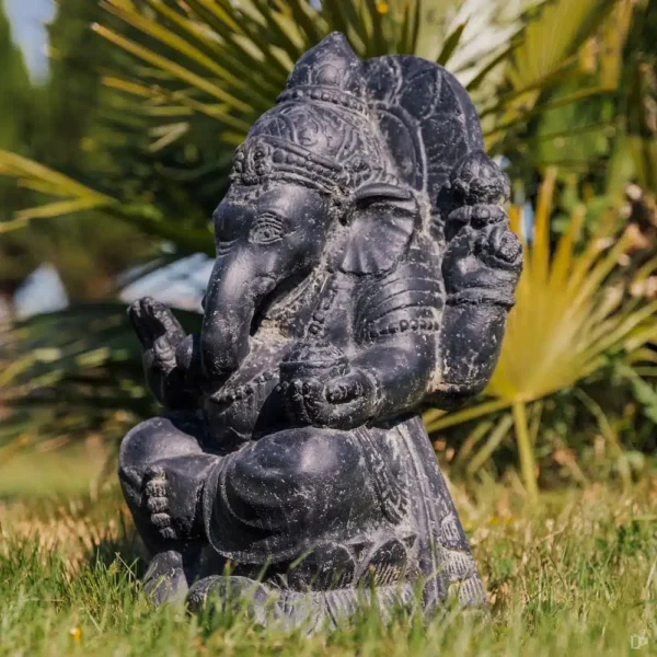 CMJ-M-GANESH-50-N Statue Ganesh assis pour extérieur - Noir antique 50cm