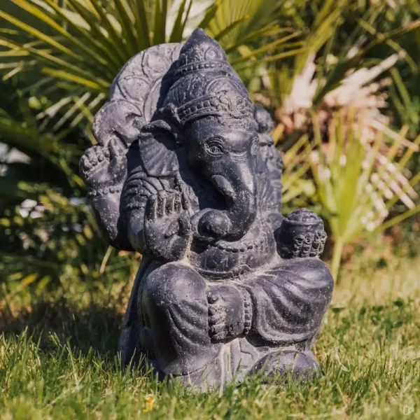 CMJ-M-GANESH-50-N Statue Ganesh assis pour extérieur - Noir antique 50cm