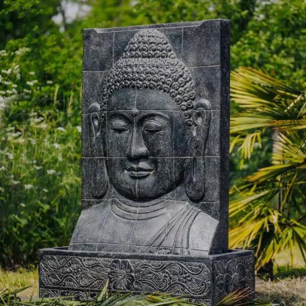 CMJ-M-VBUDDHA-FB-106-N+BASSIN Fontaine visage de Bouddha avec bassin pour jardin - Noir antique 145cm