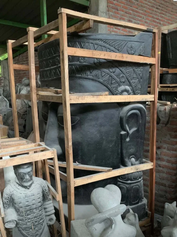 CMJ-M-WGKB-180-N Grande fontaine en pierre tête de Bouddha Khmer sur base - 180cm Noir antique