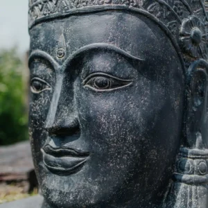 Fontaine murale extérieure visage de Bouddha Khmer - Noir antique 75 cm