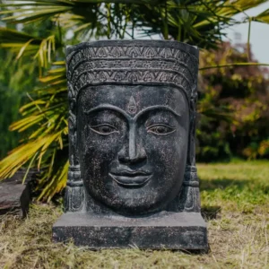 Fontaine murale extérieure visage de Bouddha Khmer - Noir antique 75 cm