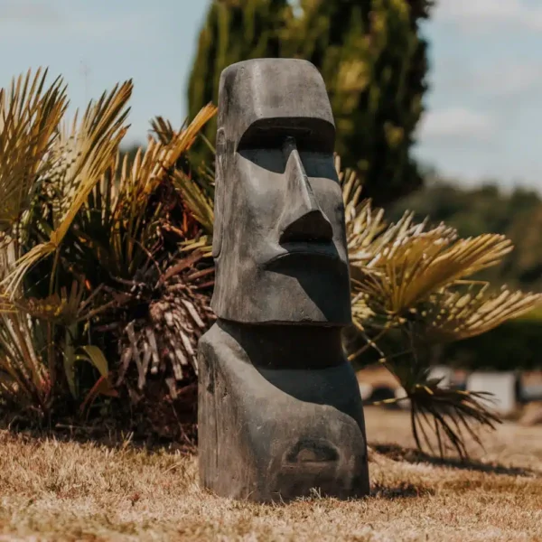 CMJ-PV-MOAI-100-ANT Statue de jardin île de Pâques MOAI en pierre volcanique - Noir antique 100cm