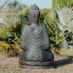 CMJ-PV-SBMALA-100-ANT Statue Bouddha Mala en pierre naturelle - Noir antique 100cm