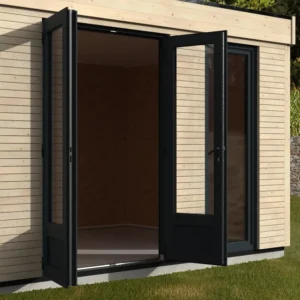 Porte fenêtre ouverte studio de jardin