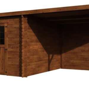 abris de jardin avec carport - Eden Traité Marron - 18.02 m2 - DECOR ET JARDIN - 62243S8-X91