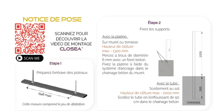 Clôture persienne CLOSEA PVC blanc 5 Pose clôture pvc sur muret et ou à sceller