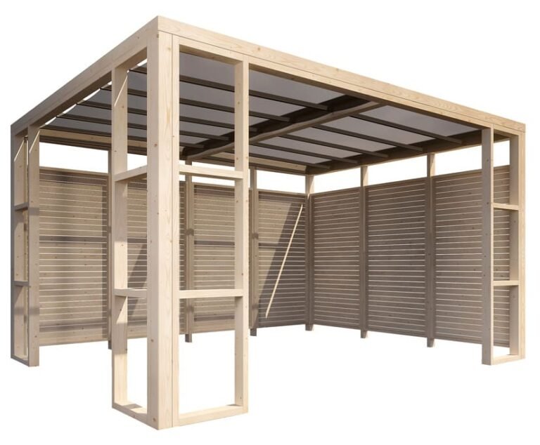 Pergola en bois 12m2 Ambre avec toile + 2 parois - DECOR ET JARDIN 30177-022