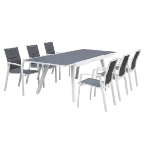 Ensemble table de jardin en verre et alu extensible + 6 chaises Anthony - Couleurs du monde