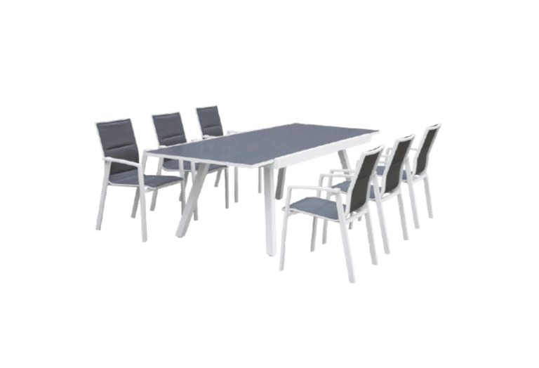 Ensemble table de jardin en verre et alu extensible + 6 chaises Anthony - Couleurs du monde 2 Ensemble table de jardin en verre et alu extensible + 6 chaises Anthony - Couleurs du monde