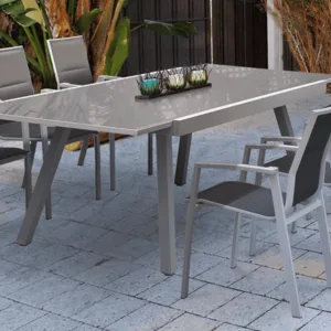 Ensemble table de jardin en verre et alu extensible + 6 chaises Anthony - Couleurs du monde (Ambiance)