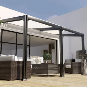 Pergola 6 x 3 adossée aluminium toile coulissante (structure seule) BARBADE - Couleurs du monde