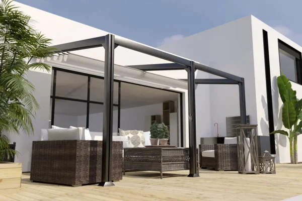 Pergola 6 x 3 adossée aluminium toile coulissante (structure seule) BARBADE - Couleurs du monde