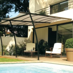 Pergola adossée 4x3 en acier avec toile d'ombrage polyester SYDNEY - Couleurs du monde