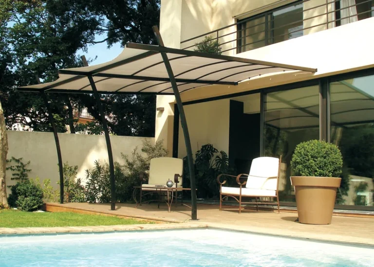 Pergola adossée 4x3 en acier avec toile d'ombrage polyester SYDNEY - Couleurs du monde 2 Pergola adossée 4x3 en acier avec toile d'ombrage polyester SYDNEY - Couleurs du monde