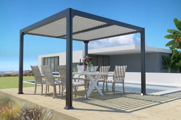 Pergola bioclimatique 3x3 autoportante aluminium DENVER - Couleurs du monde (Ambiance)