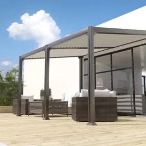 Pergola bioclimatique 4x3 adossée autoportante toit incliné aluminium BRISBANE - Couleurs du monde