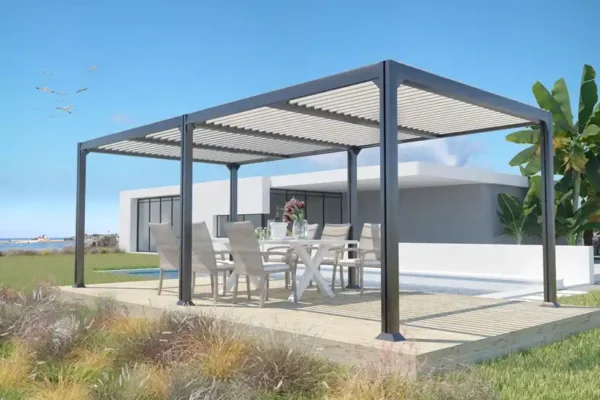 Pergola bioclimatique 6x3 autoportante aluminium MEMPHIS - Couleurs du monde (ambiance)