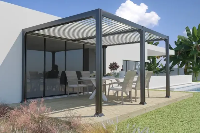 Pergola bioclimatique adossée 4x3 autoportante toit plat aluminium MADISON - Couleurs du monde 2 Pergola bioclimatique adossée 4x3 autoportante toit plat aluminium MADISON - Couleurs du monde
