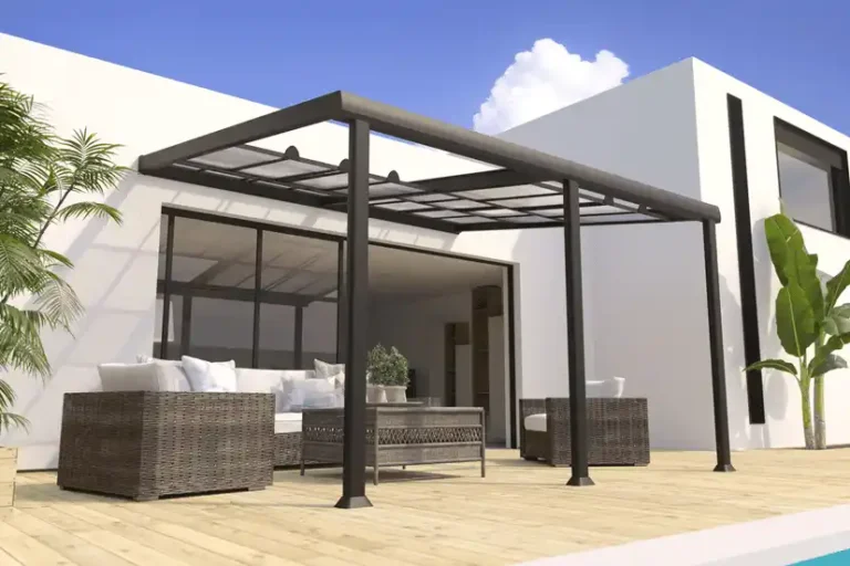 Pergola toit polycarbonate coulissant adossée en aluminium 3.5x4M ATHEZZA - Couleurs du monde - 3700263324994