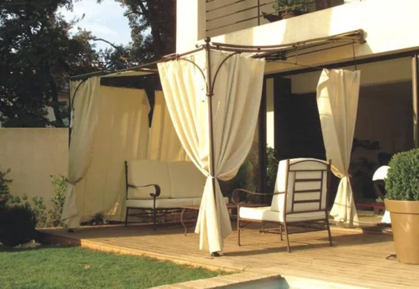 Tonnelle en acier adossée Structure seule 3x3 LUBERON - Couleurs du monde 1 Rideau pour pergola LUBERON et PROVENCE - Couleurs du monde