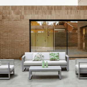 Salon de jardin aluminium 5 places gris clair Willis - Couleurs du monde (Ambiance)