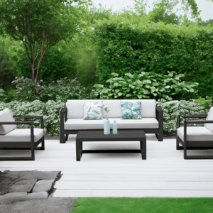 Salon de jardin gris anthracite aluminium 5 places Willis - Couleurs du monde (Ambiance)