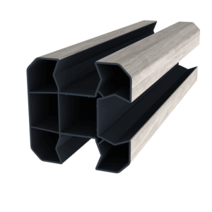 Poteau d'angle en option (compris : poteau d'angle 2M, 1 chapeau,1 embase, 1 cache rainure, 1 platine ou tube à sceller (selon hauteur))