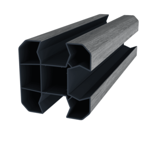 Poteau d'angle en option (compris : poteau d'angle 2M, 1 chapeau,1 embase, 1 cache rainure, 1 platine ou tube à sceller (selon hauteur))