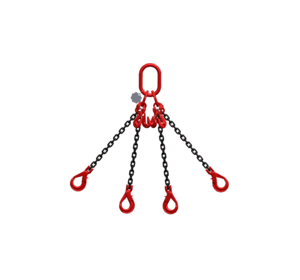 Élingue chaîne de levage 4 brins D8 - Longueur : 2.50m - Crochets auto + raccourcisseurs CMU 4.25T - IDMAT 1 Élingue chaîne de levage 4 brins D8 - Longueur 2.50m - Crochets auto & raccourcisseurs CMU 4.25T - IDMAT