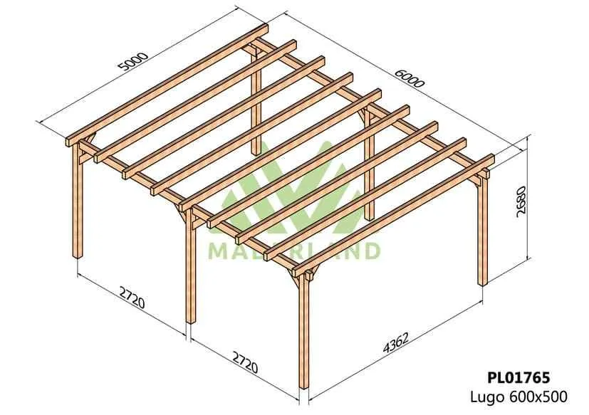 PL01765 Carport 2 voitures bois lamellé collé 6x5M Lugo - Maderland