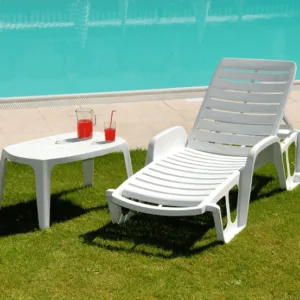 Bain de soleil blanc Lettino - Lot de 2 pcs - Banliat (table non comprise)