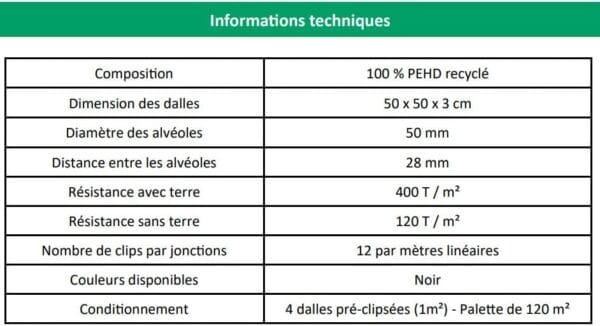Caractéristiques dalle à engazonner