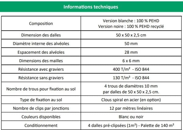 Caractéristiques dalle alvéolée gravier