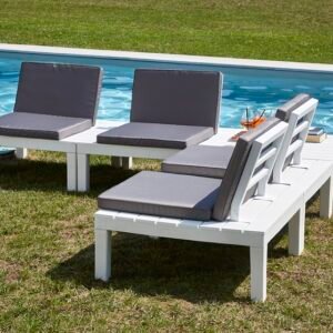Ensemble table et chaise 4 personnes modulable blanc API installé - Banliat