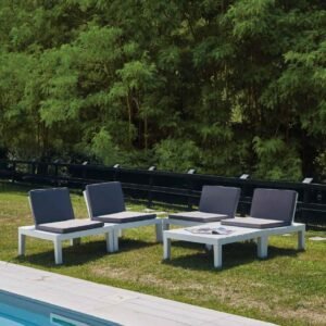 Ensemble table et chaise 4 personnes modulable blanc version méridienne API - Banliat