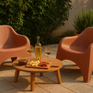 Fauteuil de jardin lounge monobloc terracotta - Lot de 2 - Picsi (Mise en situation générée à titre indicatif - Visuel non contractuel)