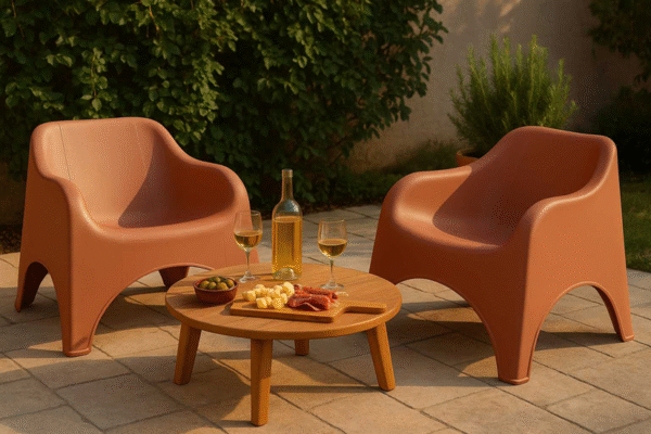 Fauteuil de jardin lounge monobloc terracotta - Lot de 2 - Picsi (Mise en situation générée à titre indicatif - Visuel non contractuel)