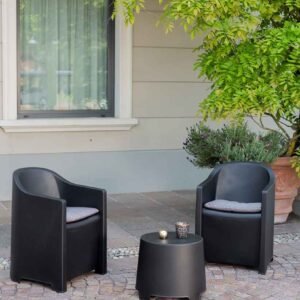 Petit salon de jardin balcon terrasse anthracite Luna installé - Banliat