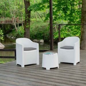 Petit salon de jardin balcon terrasse blanc Luna installé - Banliat