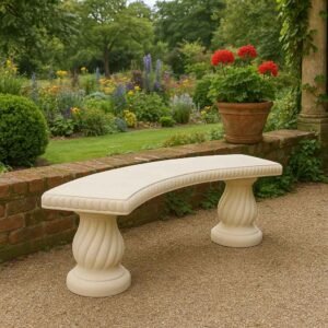 Banc arrondi classique ton blanc 160x46 cm (Mise en situation générée par IA à titre indicatif - visuel non contractuel)