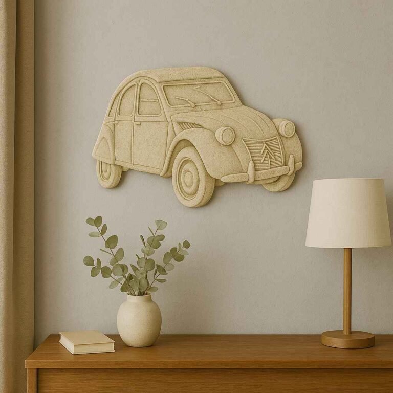 Fresque en pierre Passion 2CV - ton vieilli (Mise en situation générée par IA à titre indicatif - visuel non contractuel)